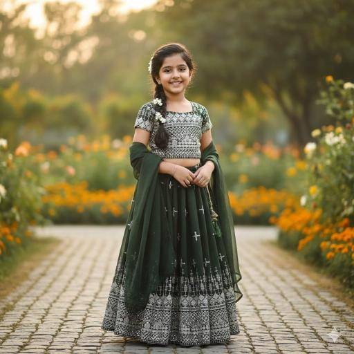 Green Well Georgette green Affordable kidswear in Delhi